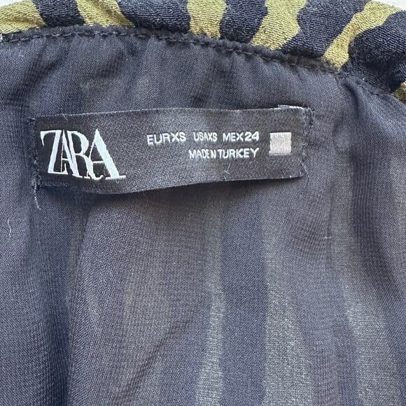 ZARA Green Zebra Print Ruched Mini Skirt XS Ruffle Hem Back Zip - Picture 9 of 15